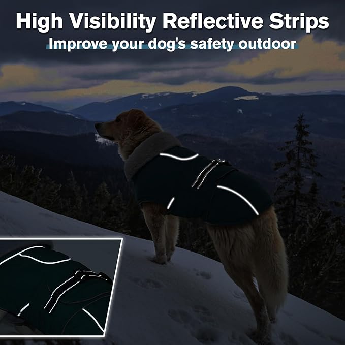 Lelepet Warm Dog Coats for Medium Dogs Waterproof Dog Winter Jacket Reflective Pet Fleece Vest Windproof Cold Weather Coats with Adjustable Buckle & Leash Hole, Dark Green, M