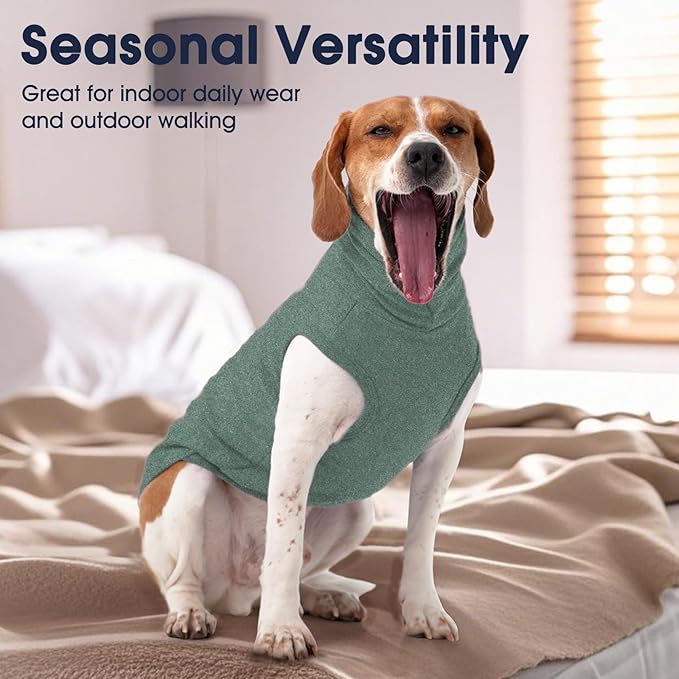 IECOii Dog Fleece Vest Sweater - Stretch Warm Pullover with Turtleneck,Green,Large, Easy On/Off Winter Dog Sweater for Medium Large Dogs Girl Boy, Winter Fall Jumpsuit with High Neck