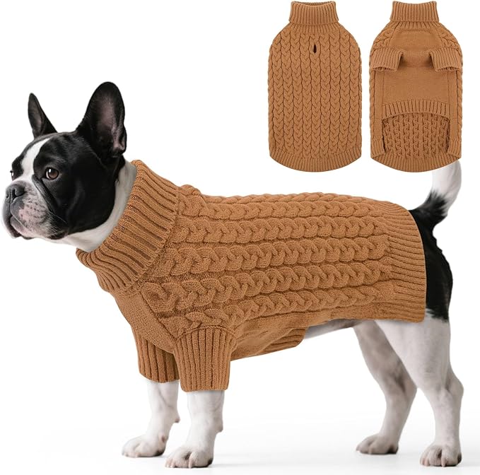 SAWMONG Dog Sweater, Dog Sweaters for Large Dogs Girls Boys, Pullover Turtleneck Knitted Doggy Sweatshirt, Cold Weather Pet Clothes（Khaki, Large