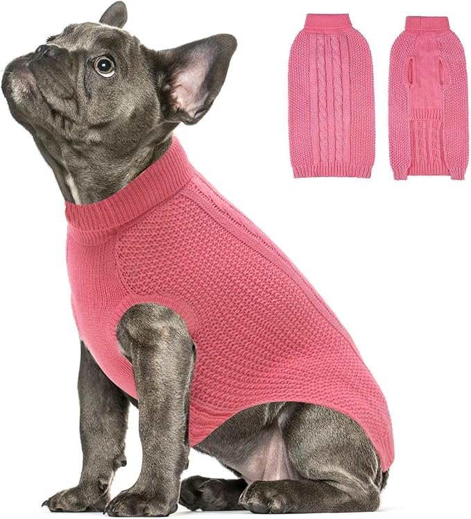 Medium Dog Sweater, Classic Cable Knit Warm Dog Sweatshirt with Reflective Yarn for Girl Boy, Halloween Fall Winter Coat Turtleneck Pullover Clothes Apparel for Small Medium Large Dogs Pink M