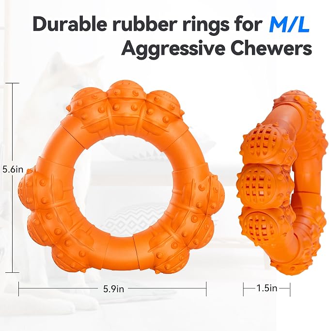 Indestructible Dog Chew Ring Toys for Aggressive Chewers, Super Chewer Toy for Medium Large Dogs, Puppy Teething Rings, Interactive Ring for Boredom,Heavy Duty Dog Teething Toys