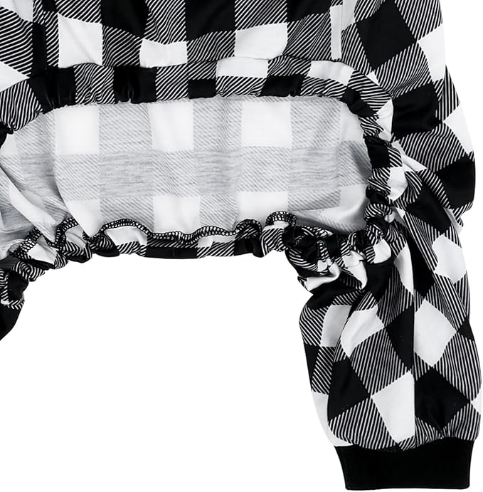 HDE Dog Pajamas One Piece Jammies Jumpsuit Pet Clothes Outfit Stretchy Lightweight Comfy Shirt Pjs for M-3XL Dogs Black & White Buffalo Plaid - 3XL