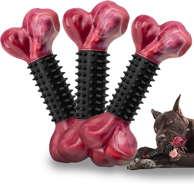 Apasiri Dog Toys for Aggressive Chewers with Bacon Flavor: 3-Pack Dog Bones for Large Dogs, 8" Chew Toys Long-Lasting, Tough Nylon & Rubber Dogs Toys