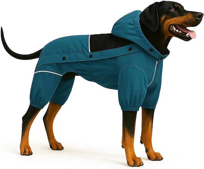 LOVELONGLONG Waterproof Dog Raincoat with Removable Hood – Outdoor Full Body Dog Jacket, Windproof Snowproof Shell Suit – All Season Pet Rain Gear Ocean Teal XXS
