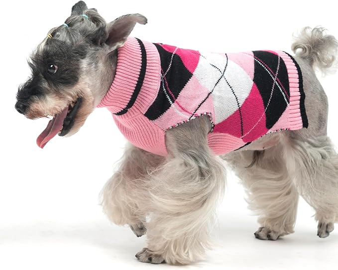 KOOLTAIL Dog Sweater Pet Knitted Clothes - Classic Plaid Pull Over Turtleneck Dog Sweaters with Leash Hole Warm Dogs Winter Clothing for Small Medium Dogs Cats Puppy SM