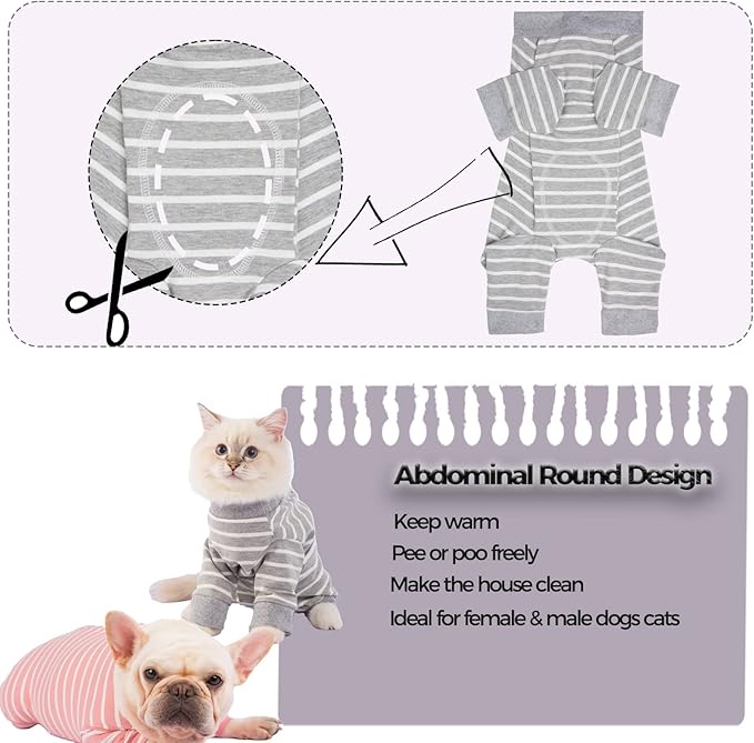 Medical Pet Surgical Suit - Dog Shirt with Long Sleeve, Cat Clothes - Cambridge, XXS