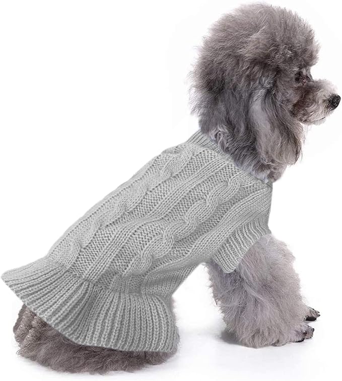 CHBORCHICEN Small Dog Sweaters Knitted Pet Cat Warm Dog Sweatshirt Winter Clothes Kitten Puppy Sweater (S, Dress-Grey)