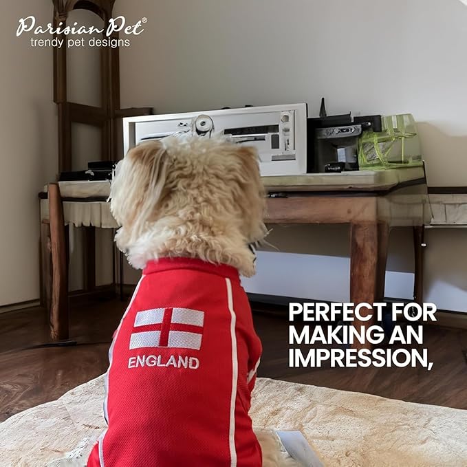 Parisian Pet Dog Jersey - Embroidered “ England “ Breathable Mesh Fabric - Football, and Olympic Sportswear Pet Clothes - Lightweight for Large Dogs - 4XL