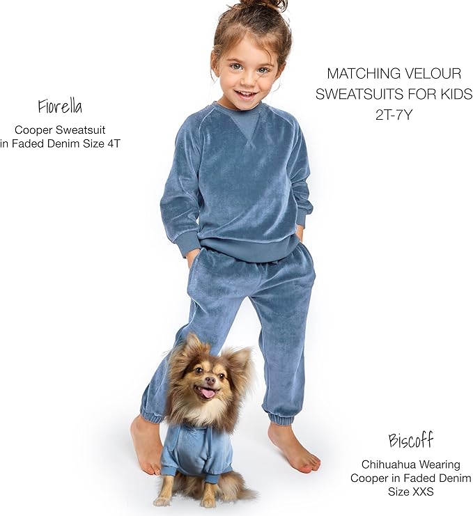 Cooper II Organic Cotton Velour Dog Hoodie Pet Coat for Small, Medium and Large Dogs, Faded Denim, Large (40-60 lbs)