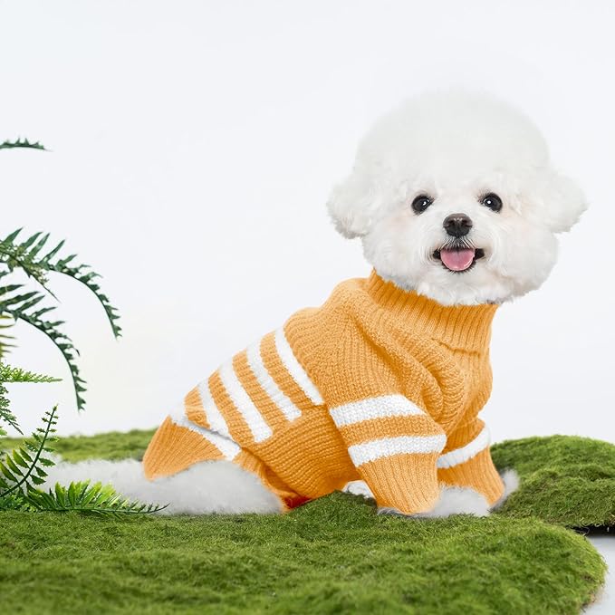 Haloumoning Small Dog Pullover Sweater, Striped Knitted Pet Sweaters for Fall Winter Dog Clothes, Turtleneck Thick Warm Clothes for Small Medium Large Dogs
