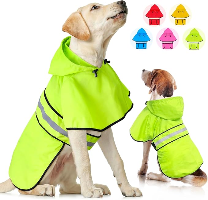 Weesiber Dog Raincoat, Waterproof Dog Rain Jacket with Leash Hole, Reflective Puppy Rainwear Hooded Pet Poncho Slicker for Walking (XL, Green)
