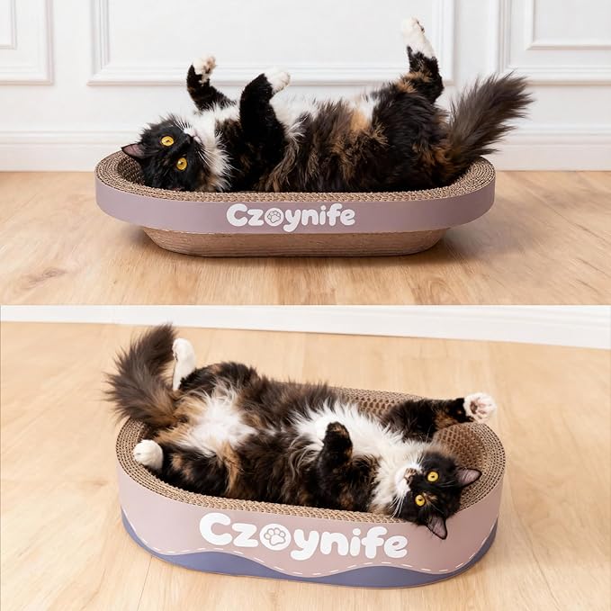 Czoynife 3PCS Cat Scratcher Cardboard, Oval Cat Scratch Pad Bowl Nest for Indoor Cats, Round Cat Scratching Board Corrugated Lounge Cat Bed, Furniture Protector for Couch (Coffee, 17 * 11.5 in)