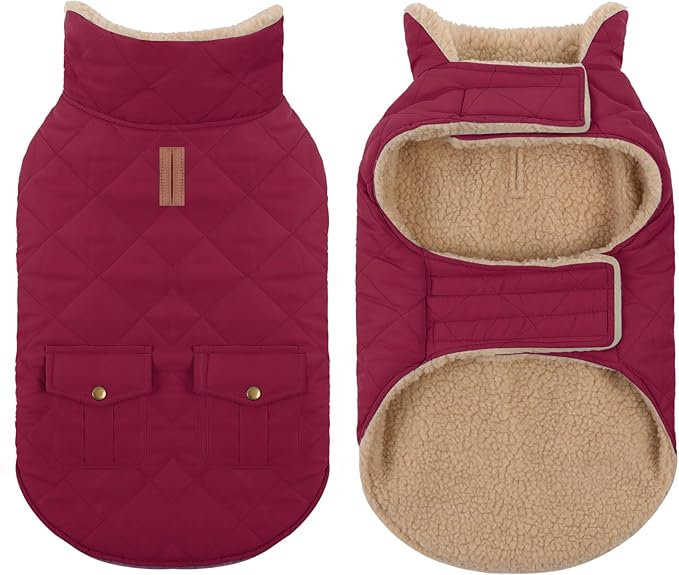 Large Dog Winter Jacket, Pet Warm Windproof Coat Dogs Cold Weather Coats Snow Jacket Pets Clothes, Golden Retriever, Labrador Retriever, Husky, Burgundy L