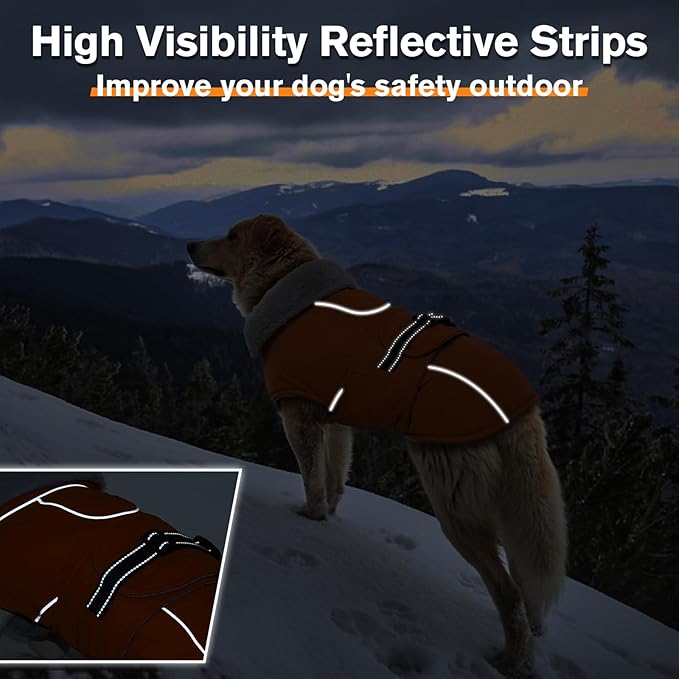 Lelepet Dog Coat Waterproof Dog Jacket Reflective Fleece Vest with Adjustable Buckle & Leash Hole Windproof Cold Weather Coats for Small Medium Large Dogs, Warm Hunting Vest, Orange, S