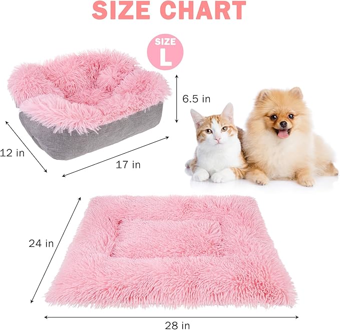 SCENEREAL Self Warming Cat Bed, Heated Cat Bed Mat for Cats Small Dogs, 2 in 1 Soft Plush, Washable Pet Pad for Indoor Outdoor Kitten Puppy, Pink 28" x 24"