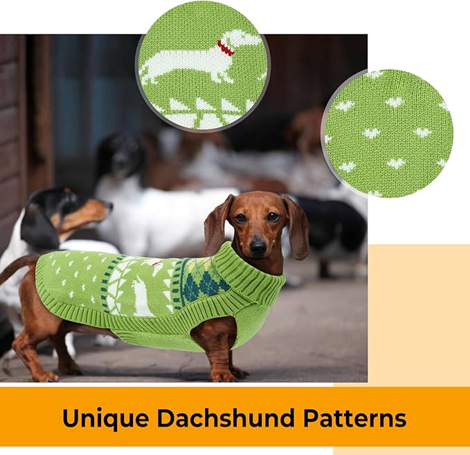 Lelepet Dachshund Sweater, Turtleneck Dog Sweaters for Small Dogs, Warm Pullover Knitted Pet Coat, Cold Weather Dachshund Clothes, Fall/Winter Cozy Outfit (XS-XL)