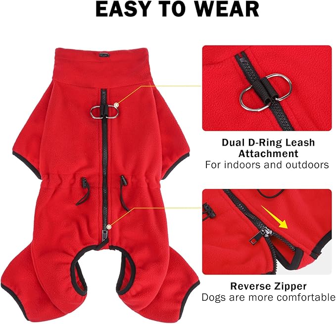 SCENEREAL Fleece Dog Coat Sweaters with Harness Built in, Soft Pullover Dog Pajamas with Zip Boys Girls, Christmas Cold Weather Pet Jacket Clothes Outfits for Puppy Small Medium Large Dogs, Red S
