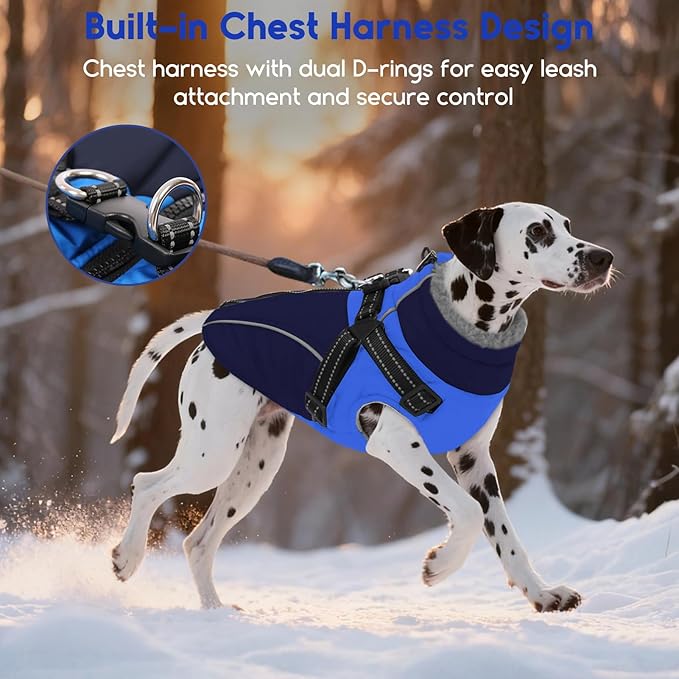 ASENKU Reflective Dog Coat with Built-in Harness, Windproof Fleece-Lined Dog Jacket for Small, Medium, Large Dogs, Warm Winter Vest with Turtleneck & Zipper (Navyblue XS)