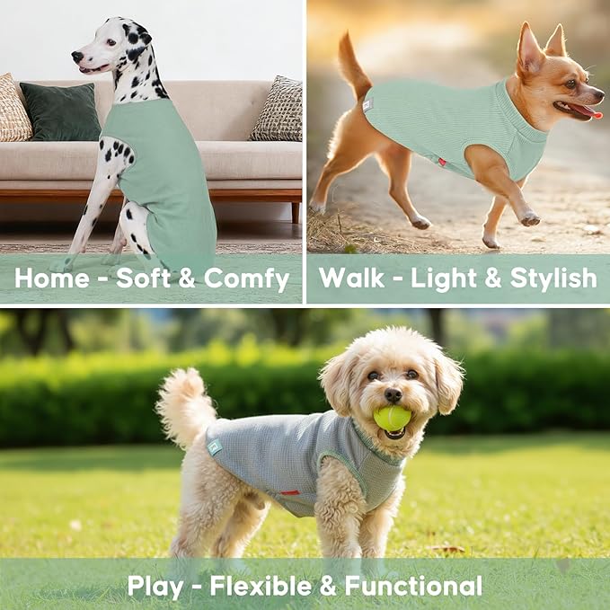 KYEESE 2Pack Dog Shirts Waffle for Small Dogs Stretchy Dog T-Shirts Lightweight Tank Top Sleeveless Vest Breathable Cat Shirt, Medium, Green+Grey