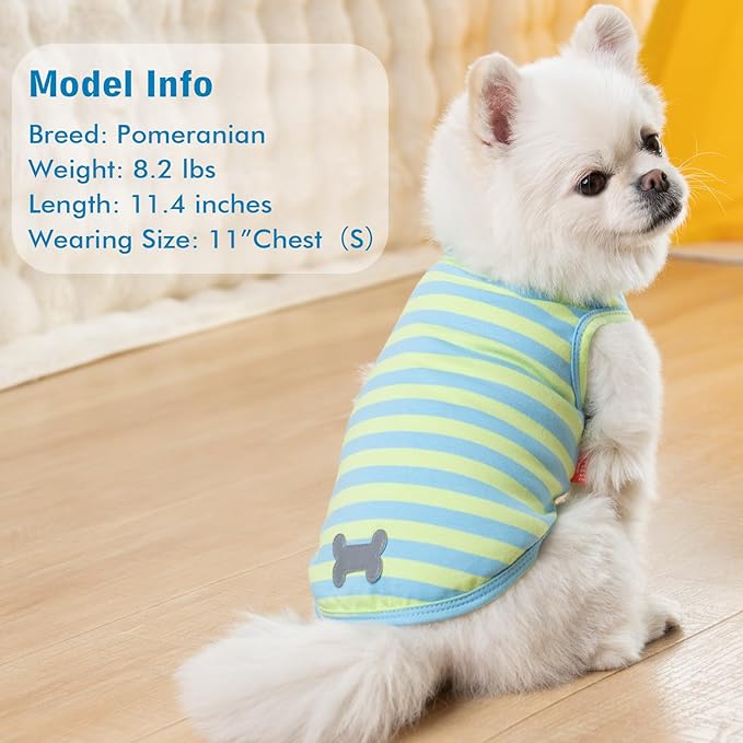 KYEESE 2Pack Dog Shirt, Soft Striped Dogs T Shirts, Lightweight Doggie Tank Top Cat Clothes, Sleeveless Dog Shirt for Small Dogs, Stretchy Pet Vest, Blue, Medium