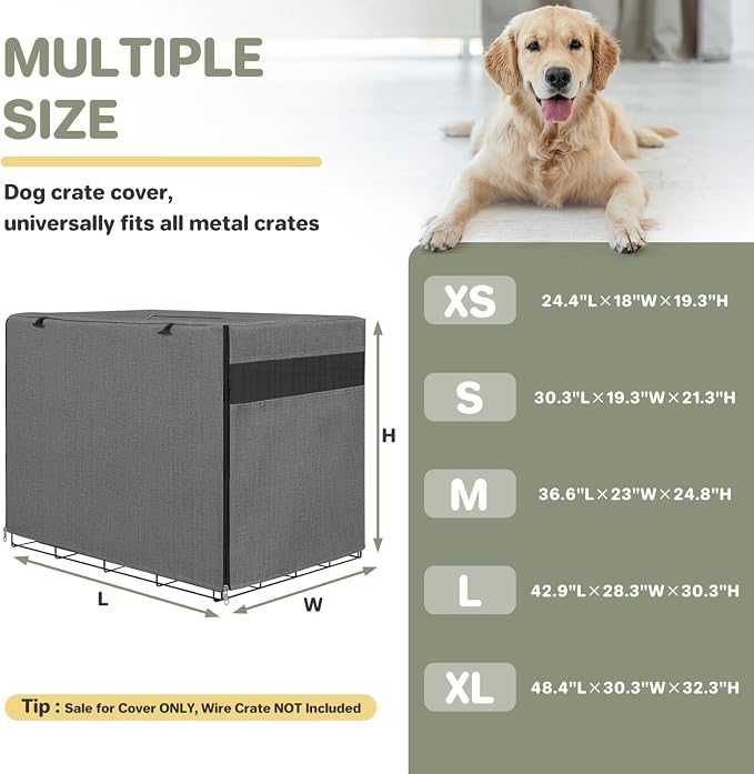 Seiyierr Dog Crate Cover - Kennel Cover Fit for 36 Inch Dog Crate, Double Door Polyester Crate Cover for Wire Dog Crate Indoor Outdoor Protection, Grey