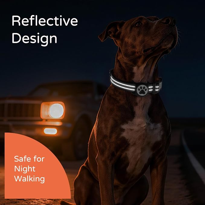Waterproof AirTag Dog Collar with QR Code Dog Tag, Black02 M | IP68 waterproof, QR code dog tag, Anti-Lost, Online profile, fits XS-L (8"-26"), Padded nylon, Reflective, No App, No Fees