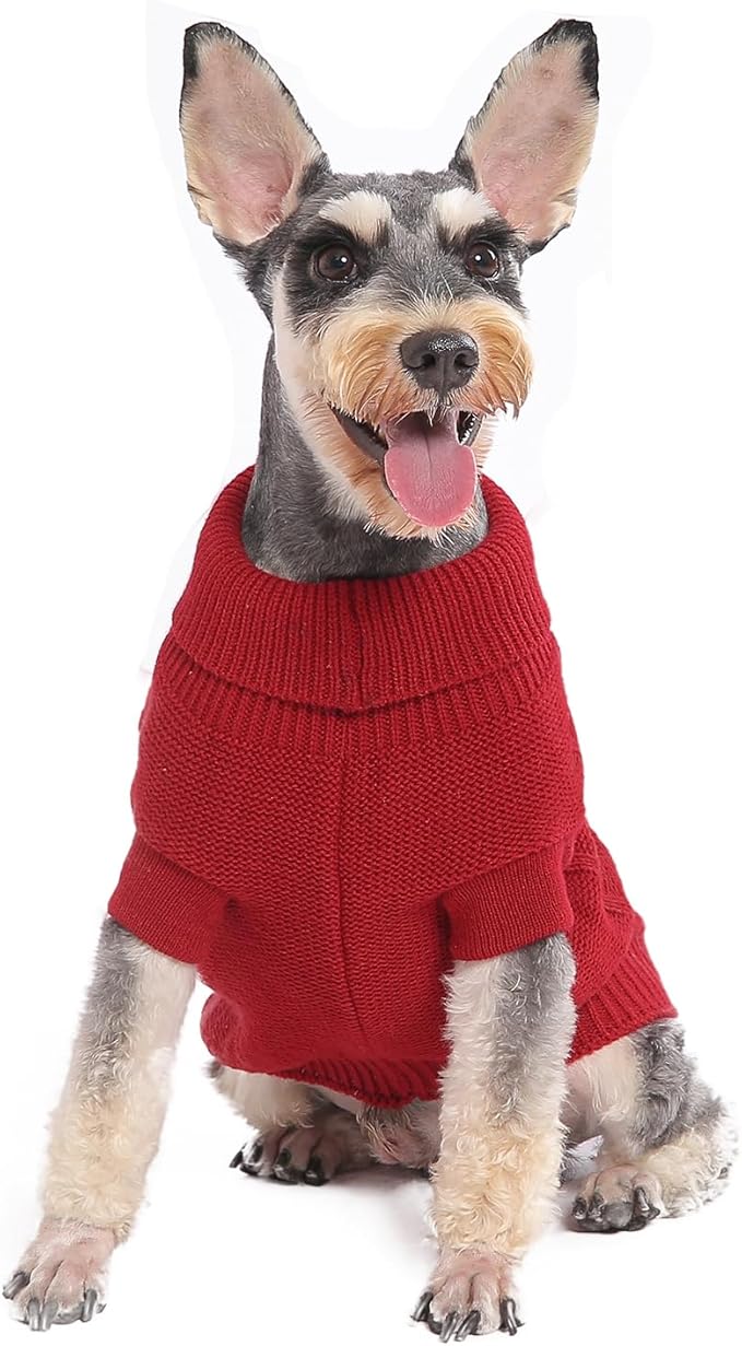 Dog Christmas Pullover Sweater, Cable Knitwear, Classic Turtleneck Warm and Soft Clothes for Chihuahua, Bulldog, Dachshund, Pug, Yorkie,Dog Outfits for Small Dogs Medium Dogs, (Red M)