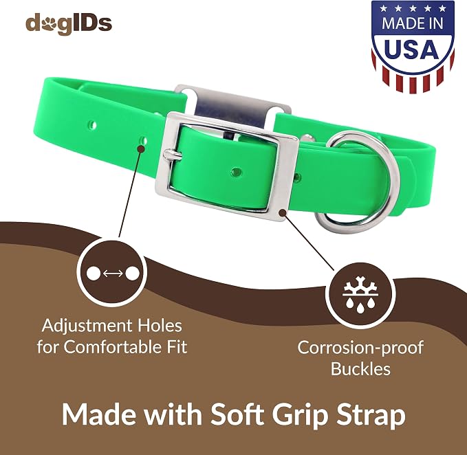 dogIDs Personalized Dog Collar – ScruffTag Custom Waterproof Biothane Dog Collar with Laser-Engraved Name, Durable & Odor-Resistant – USA Made | Bright Green, 5/8 in x 12 in (Fits Neck Sizes 11-13 in)
