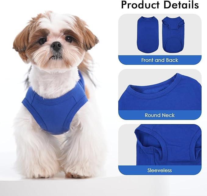 3 Pack Blue Striped Dog T-Shirts for Small Dogs,XS Lightweight Sleeveless Shirt Set for Summer Beach Sun Protection,Soft Machine Washable,Simple Solid Color,Chihuahua(Blue,XS)
