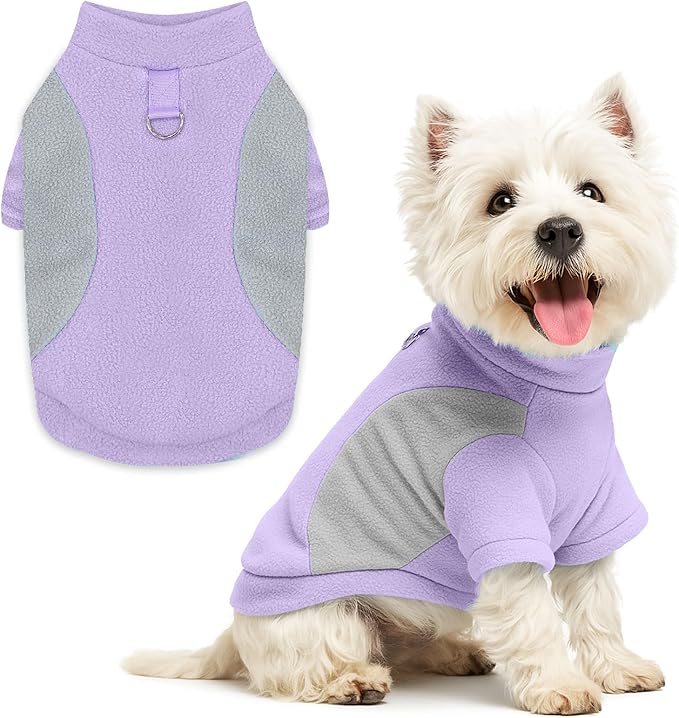 Small Fleece Dog Sweater with Leash Ring Soft Warm Fall Winter Dog Clothes Cute Cat Apparel Puppy Sweaters Classic Pullover Doggy Sweatshirts Chihuahua Costumes Cat Outfits(Purple,XL)