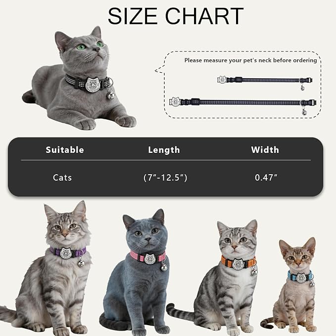 Breakaway Cat Collar with QR Code Tag and Bell (Blue & Orange) | Reflective Nylon, Quick-Release Buckle