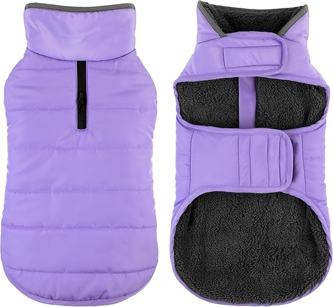 Dog Winter Coat, Waterproof Dog Jacket with Leash Hole, Reflective Adjustable Pet Snow Vest, Warm Fleece Sweater for Small Medium Large Dogs - Light Purple, 2XL