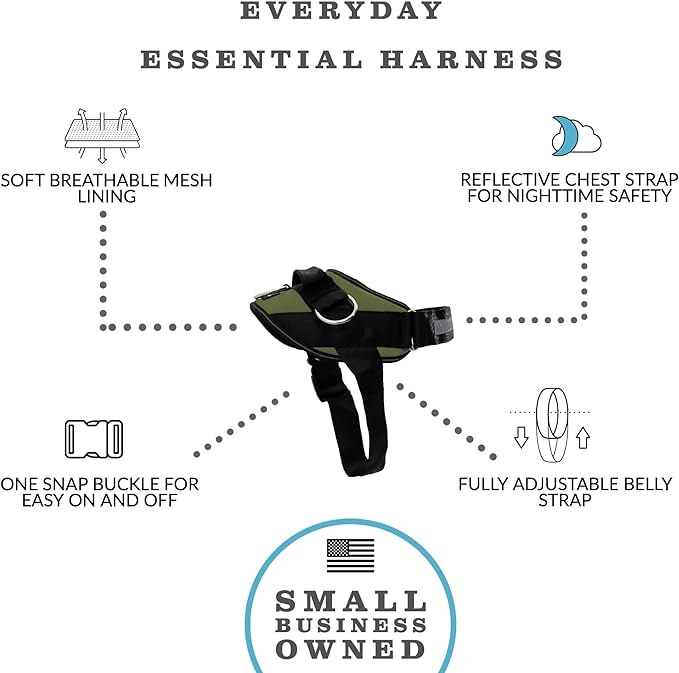 ShawnCo Essential Dog Harness, No-Pull Pet Vest with 3 Leash Clips, No Choke, Reflective, Adjustable and Padded, for Easy Walking and Training for Small, Medium and Large Dogs (Olive Green, S)