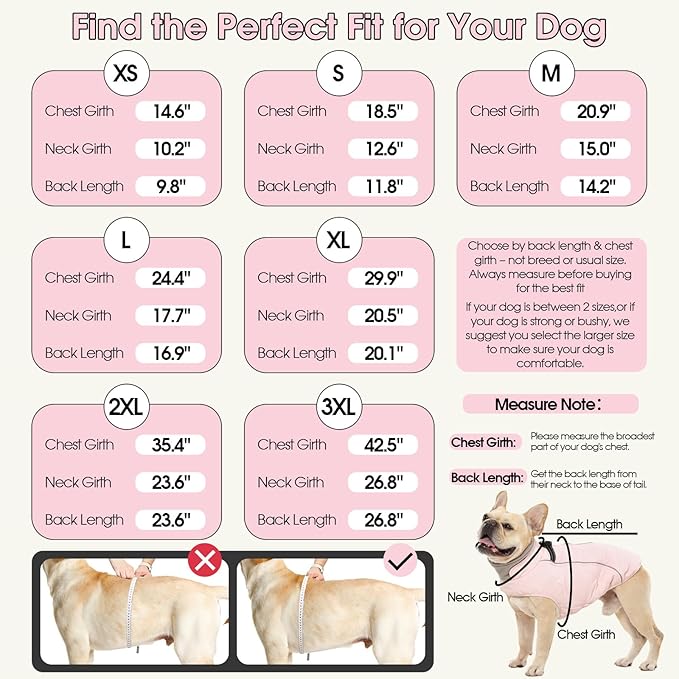 QBLEEV Dog Coat for Large Dogs, Winter Warm Fleece Vest, Waterproof & Windproof with Adjustable Fit, Built-in Harness, Reflective Trim & Zip-Up for Safe Cozy Walks — Pink, XXL, for Labrador, Husky