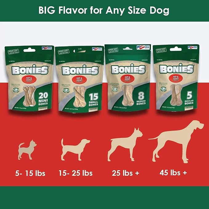 Bonies Natural Hip & Joint Formula Large-Sized Single Bone, Glucosamine & Omega Fatty Acids, Fresh Breath, Clean Teeth, Low Calories, Chicken Flavor, [Large Dogs], 72 Bones