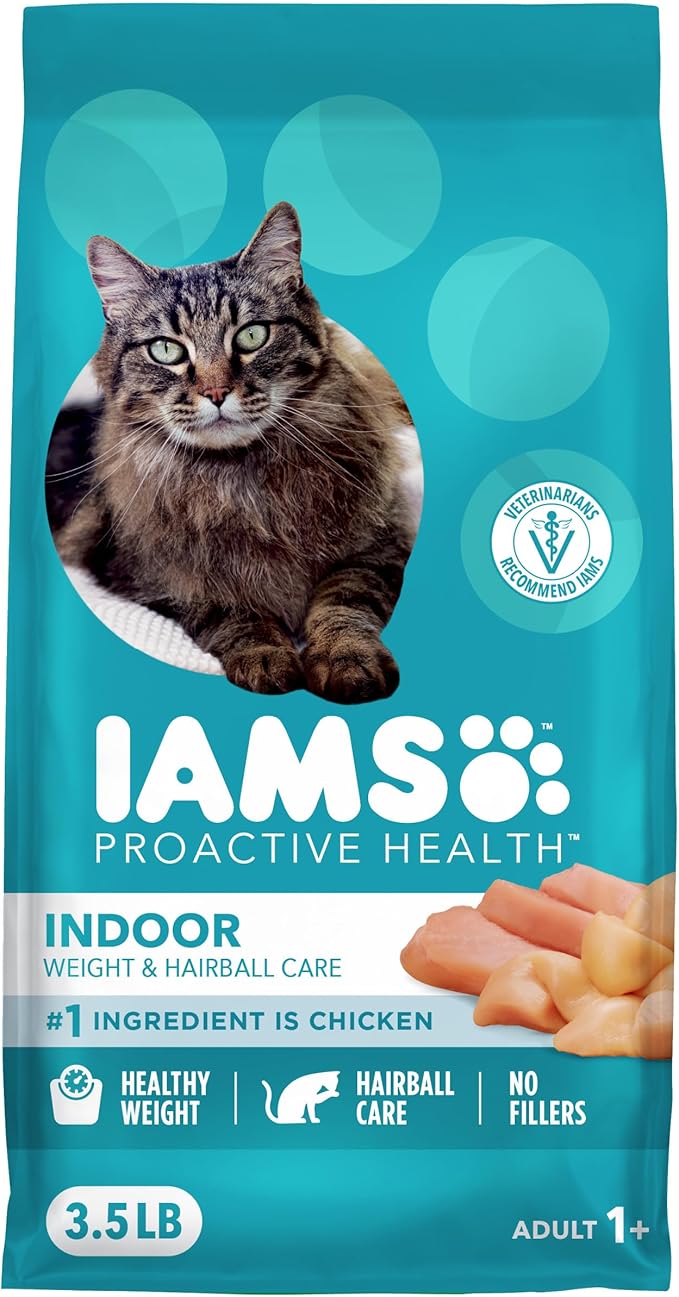 IAMS Proactive Health Indoor Weight Control & Hairball Care Adult Dry Cat Food, Chicken & Turkey Recipe, 3.5 lb. Bag
