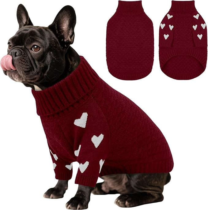 Kuoser Dog Sweater,Warm Dog Sweaters for Medium Dogs,Turtleneck Knitted Dogs Sweater Christmas Outfit,Cold Weather Pet Winter Clothes Doggie Pullover Girls Boys for Fall Xmas,Red M