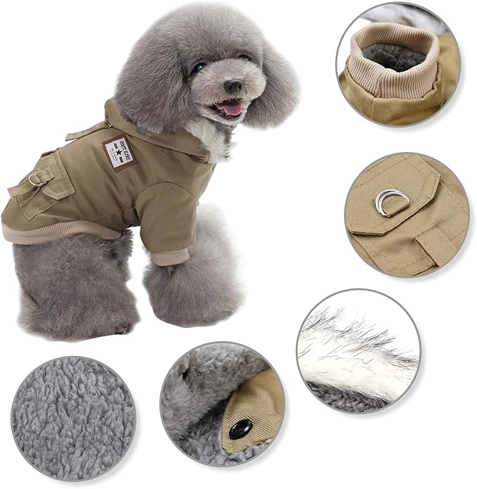 Warm Dog Hooded Trench Coat Windproof Parka Jacket for Cold Weather (XL, Khaki)