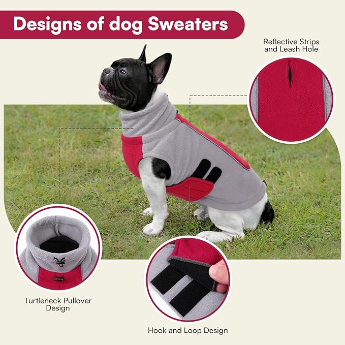 Queenmore Fleece Dog Sweater Dog Christmas Sweater Cold Weather Vest Jacket Sweatshirts Pullover for Large Dogs Warm Christmas Big Dogs Sweaters Golden Retriever, Labrador, Rottweiler, Red 2XL