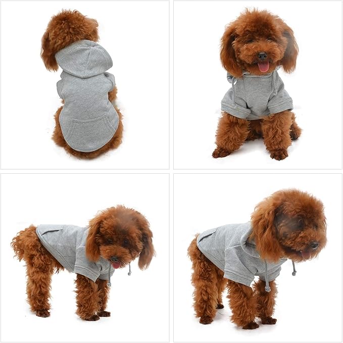 Lovelonglong Blank Basic Hoodie Sweatshirt for Dogs 100% Cotton Fits Small Medium Dachshund Large Dog Gray L
