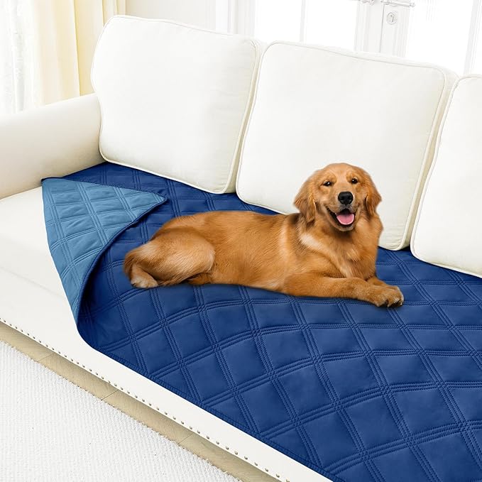 Smiry Waterproof Dog Bed Cover Blanket 40x80, Soft Reversible Pet Blanket, Washable Leakproof Cats Dogs Couch Cover for Sofa, Couch, Furniture, Lattice, Navy/Blue
