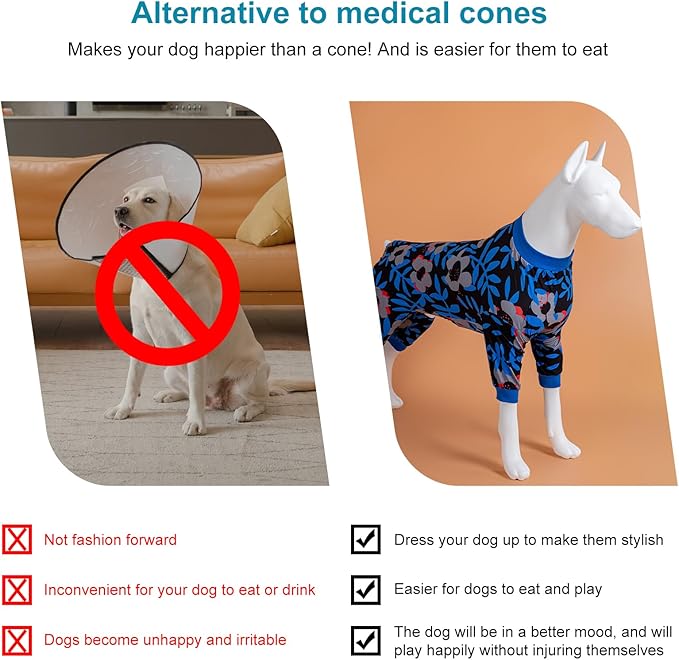 LovinPet Large Dog PJs, Long Sleeve Shirt for Dogs, Anti Licking Wound Care Pajamas, Stretchy Skin, Friendly Fabric, Nighttime Print, Large Dog Pajamas, Jammies,Medium