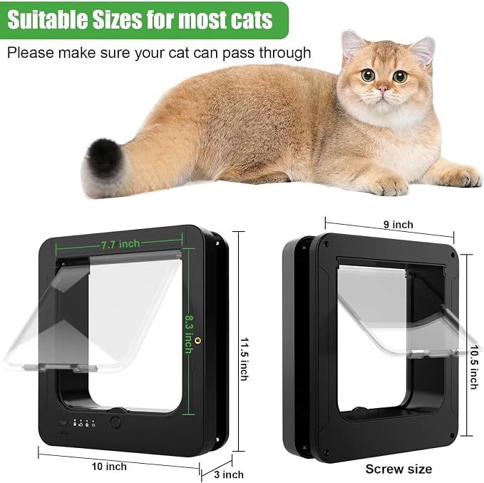 Microchip Cat Flap 11.5" x 10", Automatic RFID Pet Door with 2 Collar Sensors & Remote Control, 4-Way Locking Weatherproof Smart Cat Door for Small Dogs Brown