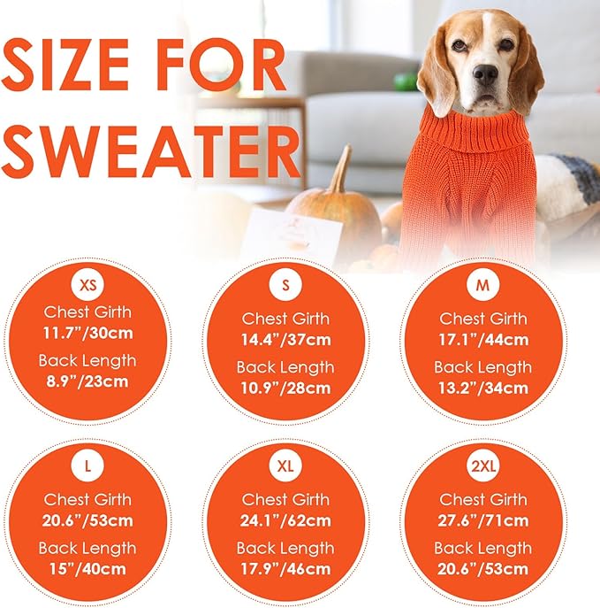 SUNFURA Small Dog Sweater, Turtleneck Dog Sweater for Cold Weather, Puppy Knitwear Pullover for Christmas Thanksgiving, Pet Winter Knitted Sweatshirt for Pug Dachshund, Orange S