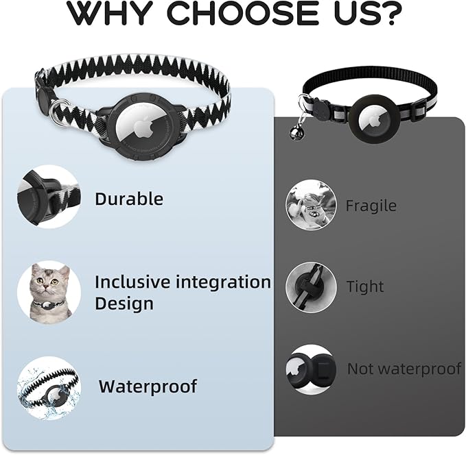 AirTag Cat Collars, Stretchy Collar with Apple AirTag Holder and Bell, Breakaway Ultra Design Elastic GPS Tracking Collars for Cats and Puppies, (7.5-12.5 Inch), Shark Pattern