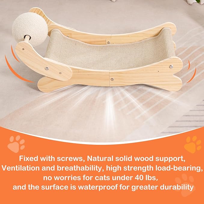 UUig Cat Scratcher Bed Natural Sisal Cat Scratch Chair Hammock, 27.5 Inch Extra Large Scratching Post Lounger Pad with Large Sisal Toy Ball for Indoor Cats
