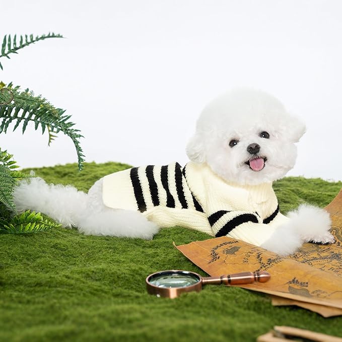 Haloumoning Small Dog Pullover Sweater, Striped Knitted Pet Sweaters for Fall Winter Dog Clothes, Turtleneck Thick Warm Clothes for Small Medium Large Dogs