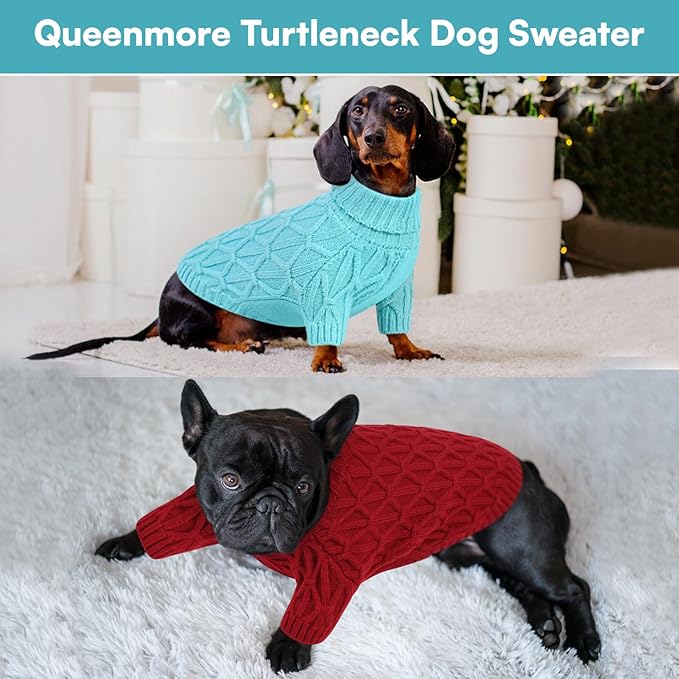 Queenmore Medium Dog Sweater,Dog Sweater for Medium Dogs Boys Girls,Christmas Sweaters for Dogs,DogSweater Knitwear Outfit,Thick Warm Pet Clothes for French Bulldog,Boston Terrier(Lake Blue,M)
