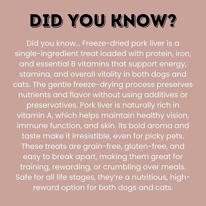 hotspot pets Freeze Dried Pork Liver Treats for Cats & Dogs - Made in USA (1 Pound Value Bag) Single Ingredient, High Protein, All Natural, Grain-Free - Perfect for Training, Topper or Snack