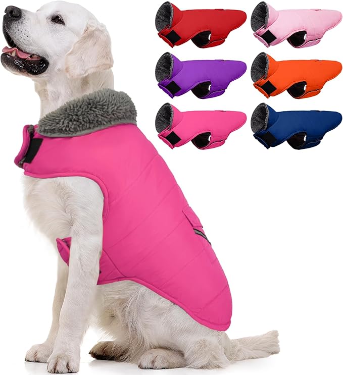 MIGOHI Warm Dog Winter Coat - Winter Dog Jacket, Reflective Windproof Fleece Vest with Leash Hole and Furry Collar